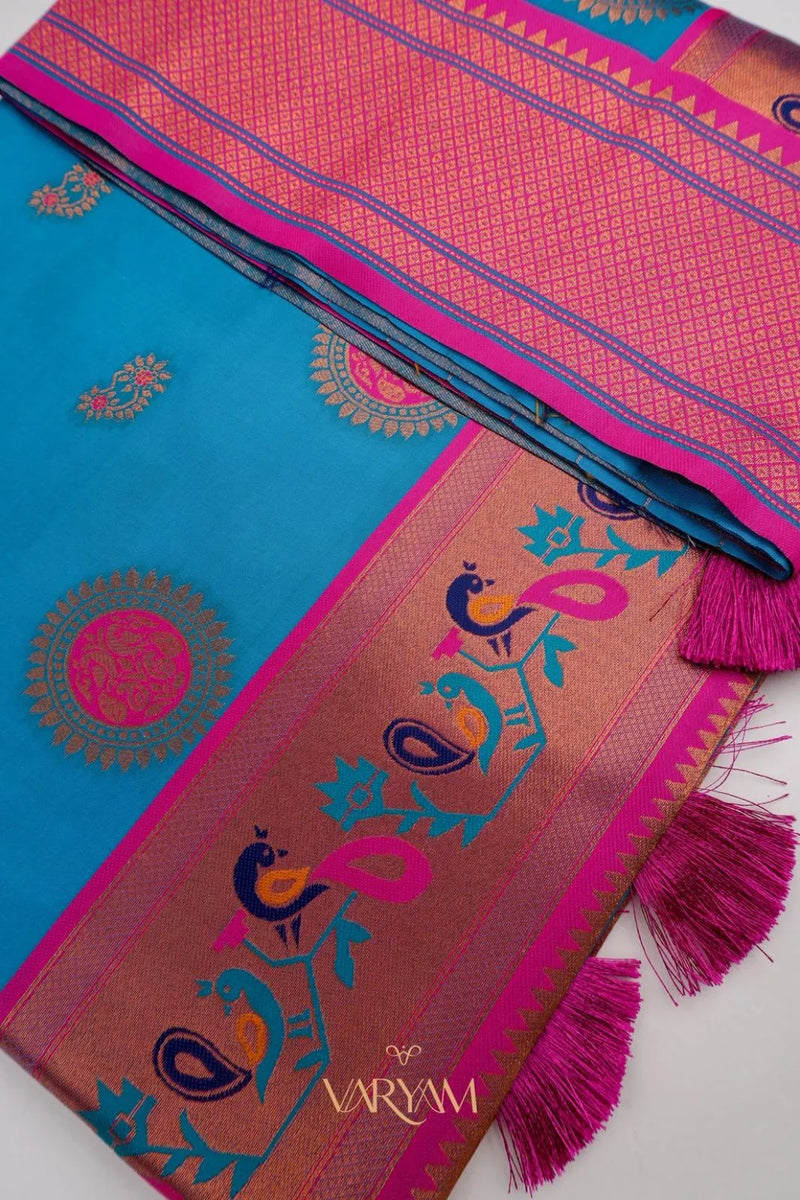 Satrangi Banarsi Blue Soft Silk Zari Saree