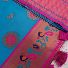 Satrangi Banarsi Blue Soft Silk Zari Saree