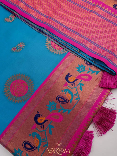 Satrangi Banarsi Blue Soft Silk Zari Saree