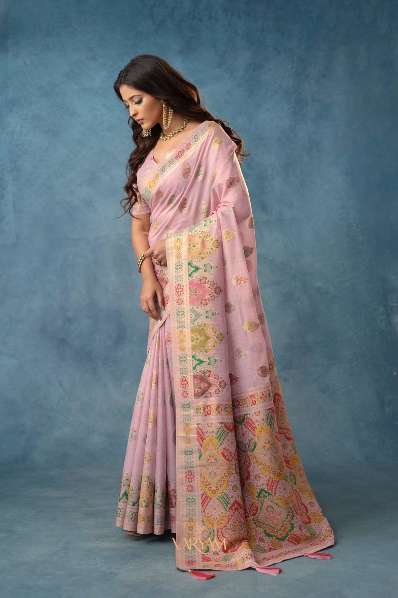 Meenakari Cotton Purple Saree