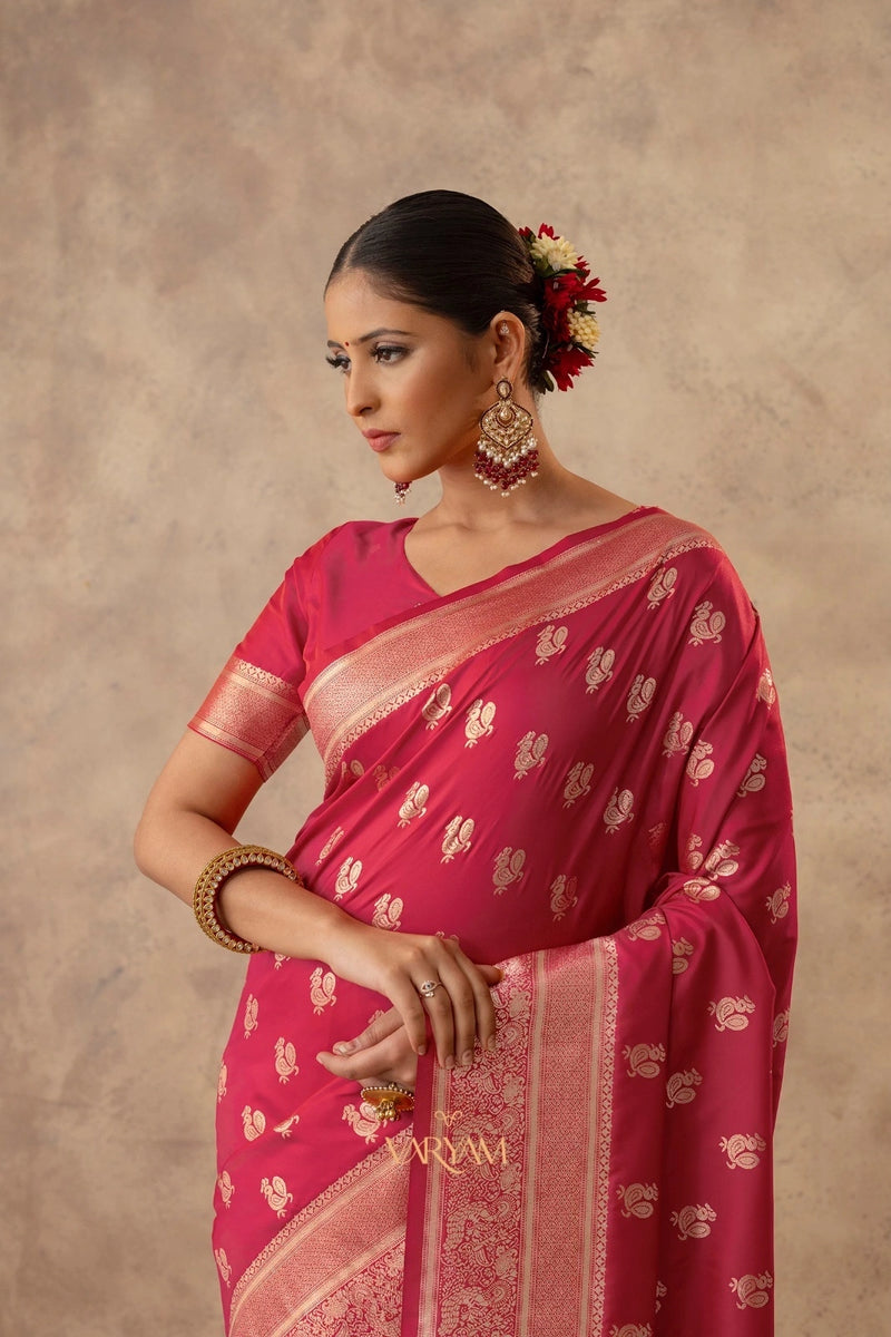 Zari Banarsi Silk Pink Saree