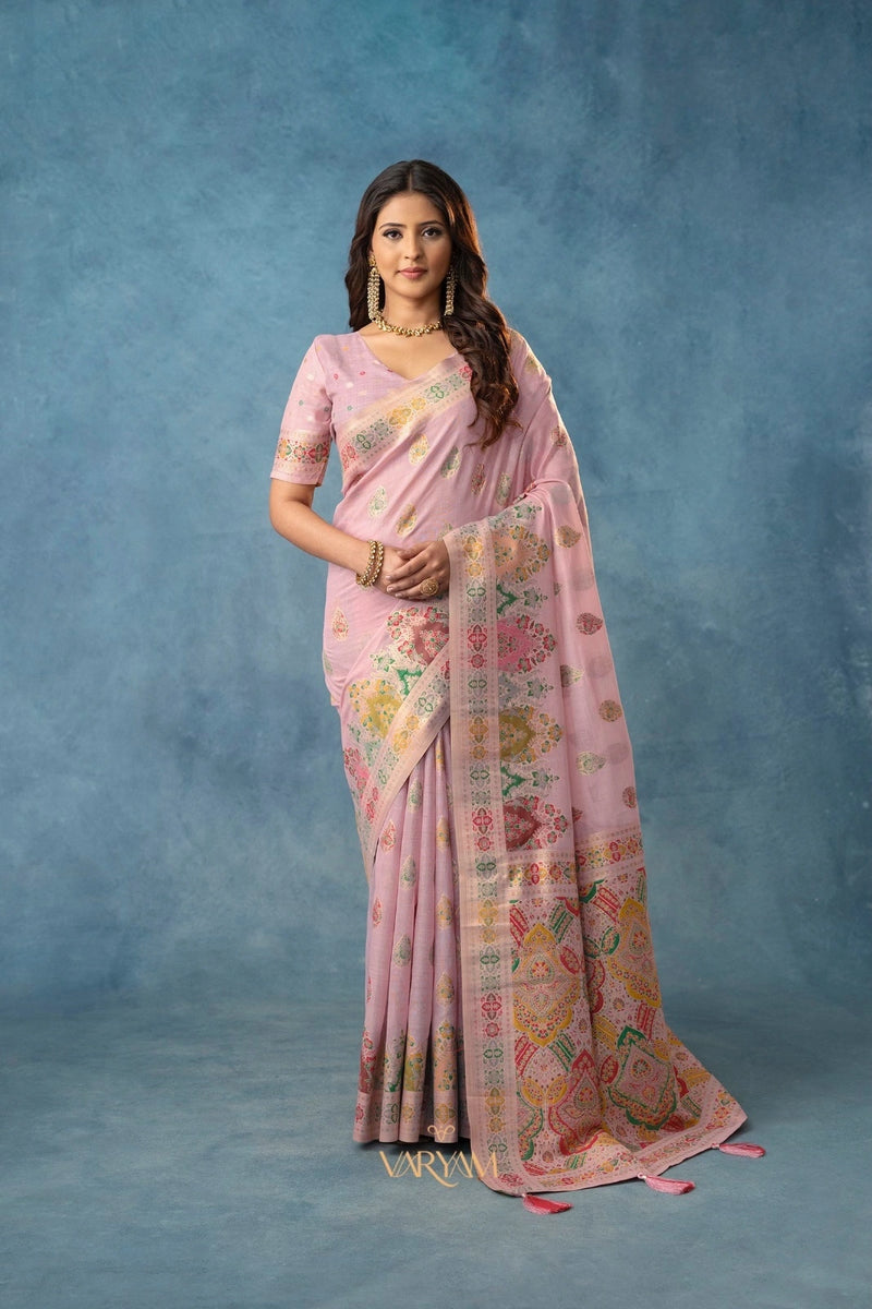 Meenakari Cotton Purple Saree