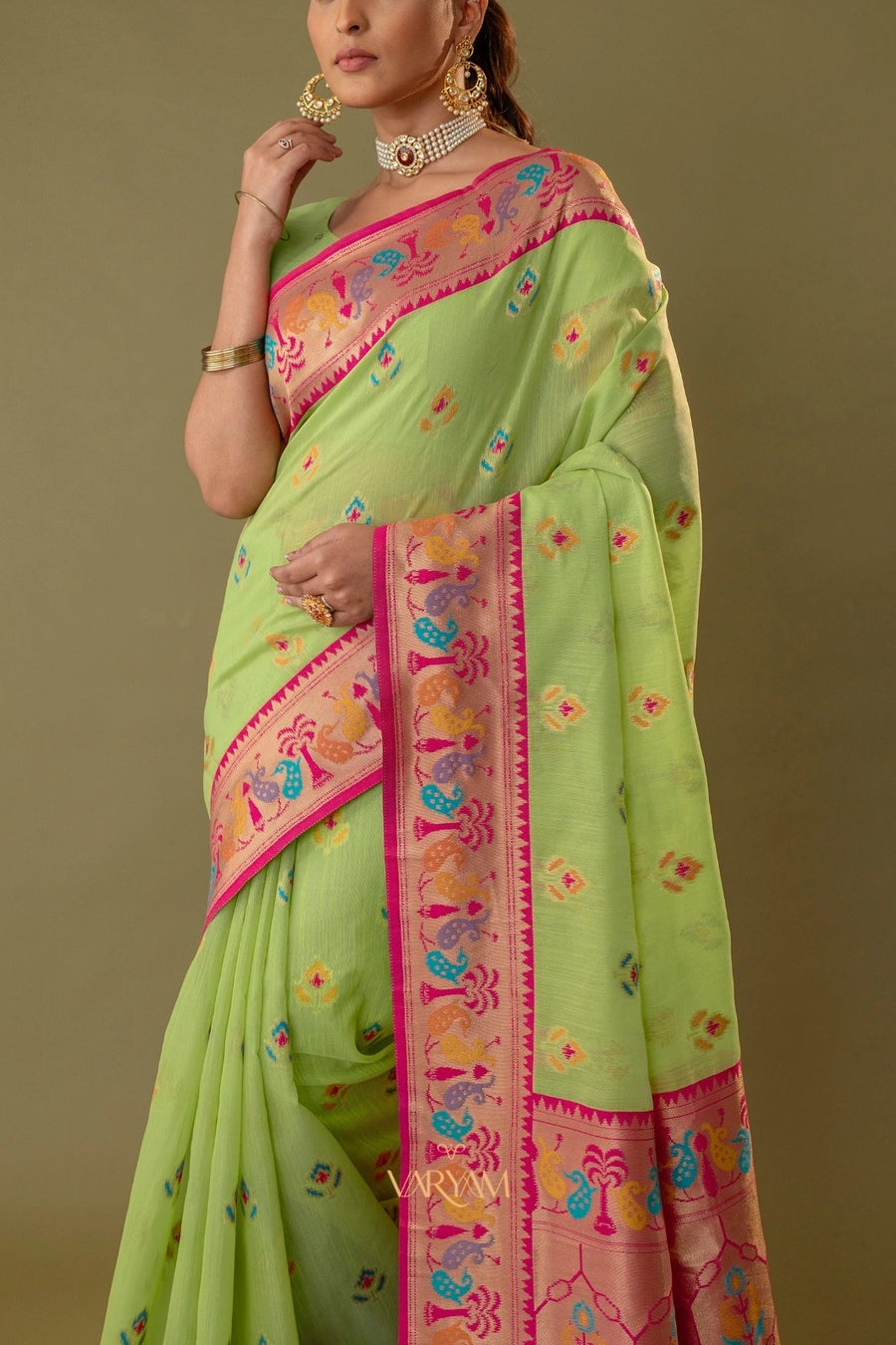 Kalista Linen Green Saree