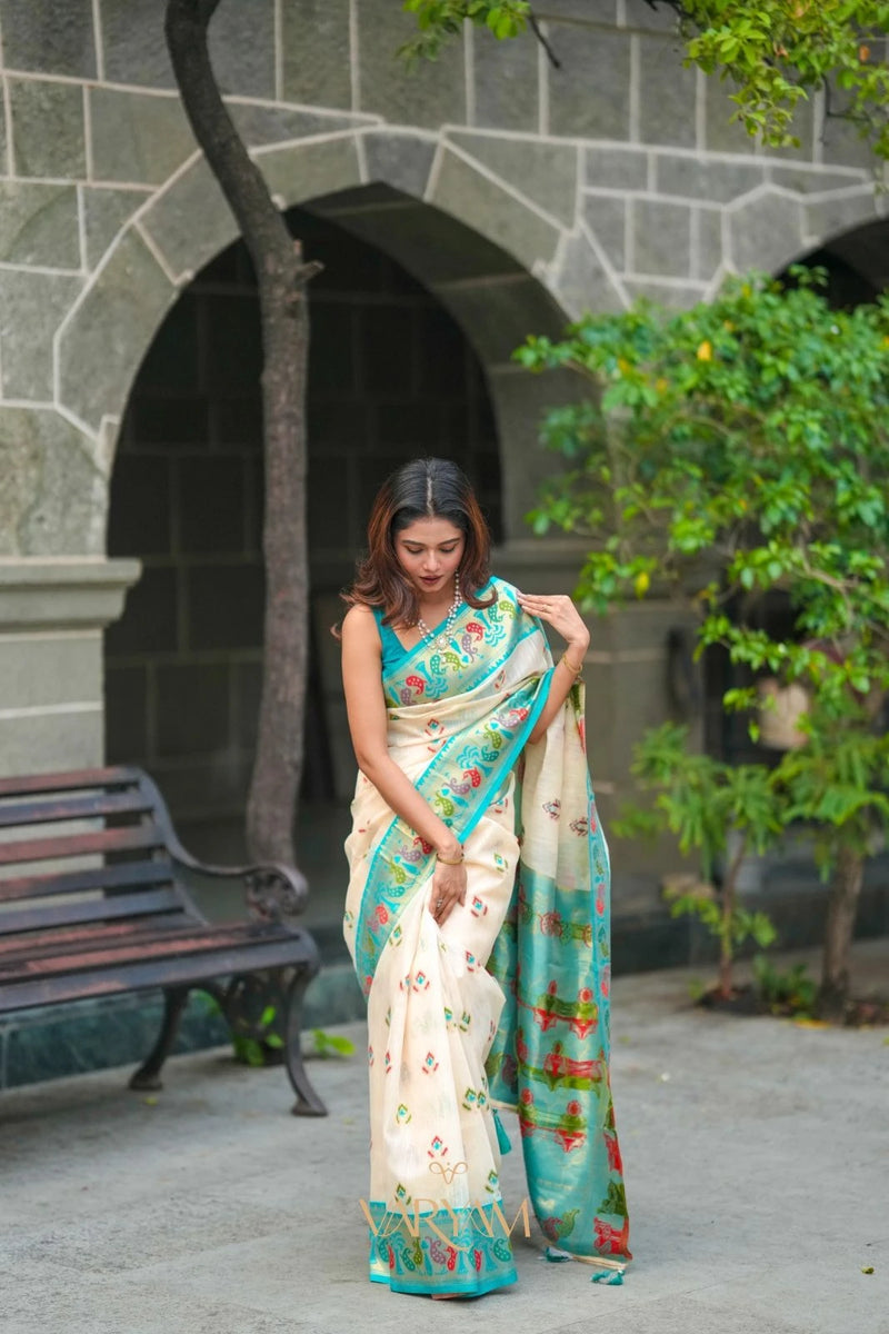 Kalista Linen Cream Saree