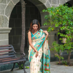 Kalista Linen Cream Saree