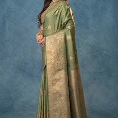 Strawberry Satin Silk Green Saree