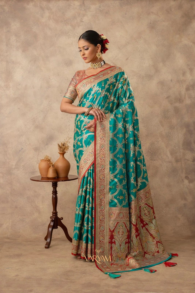 Gadwal Silk Teal Saree