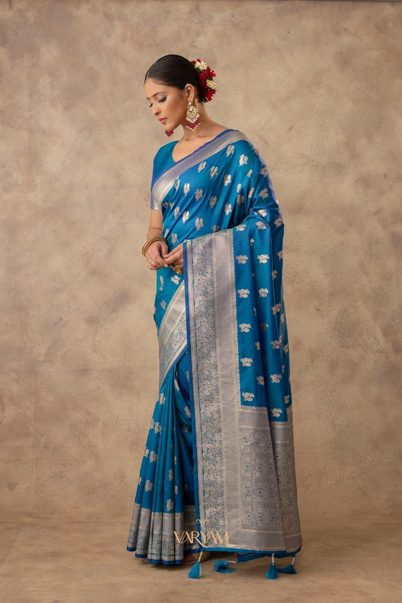 Zari Banarsi Silk Blue Saree
