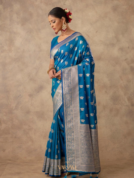 Zari Banarsi Silk Blue Saree