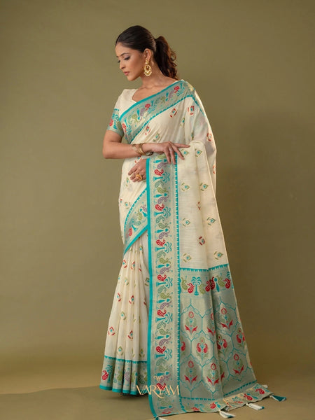 Kalista Linen Cream Saree