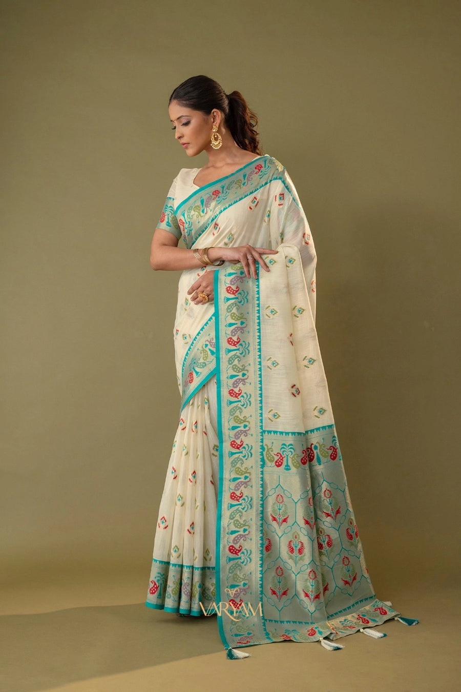 Kalista Linen Cream Saree