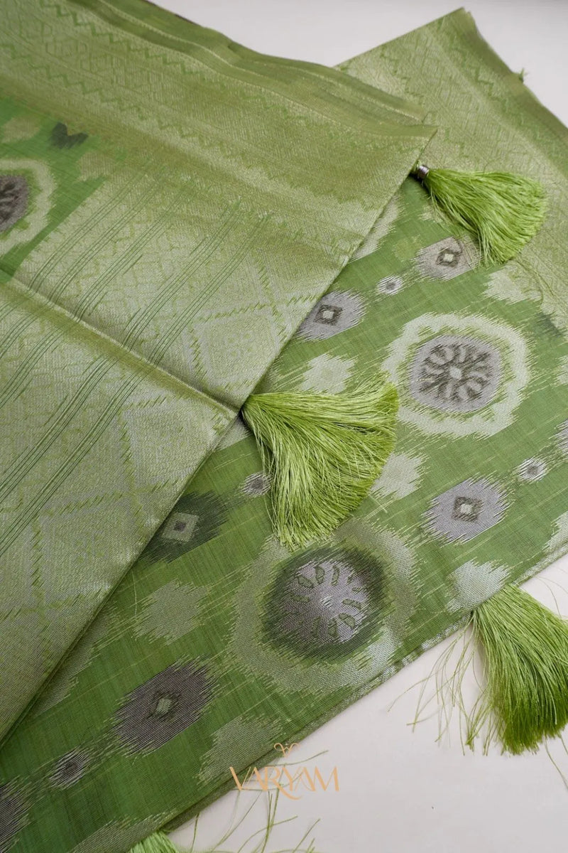 Ikkat Cotton Green Saree