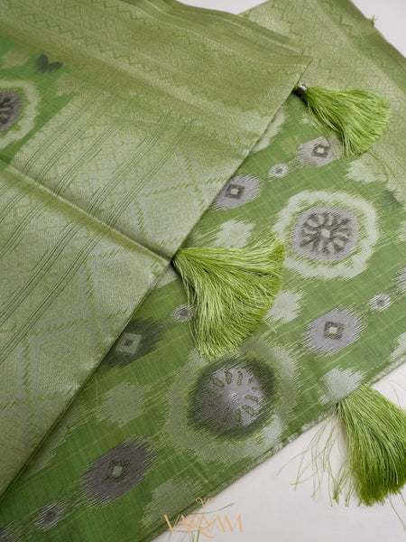 Ikkat Cotton Green Saree