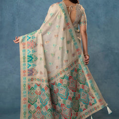 Meenakari Cotton White Saree