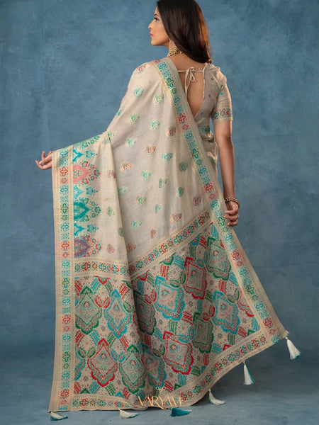 Meenakari Cotton White Saree