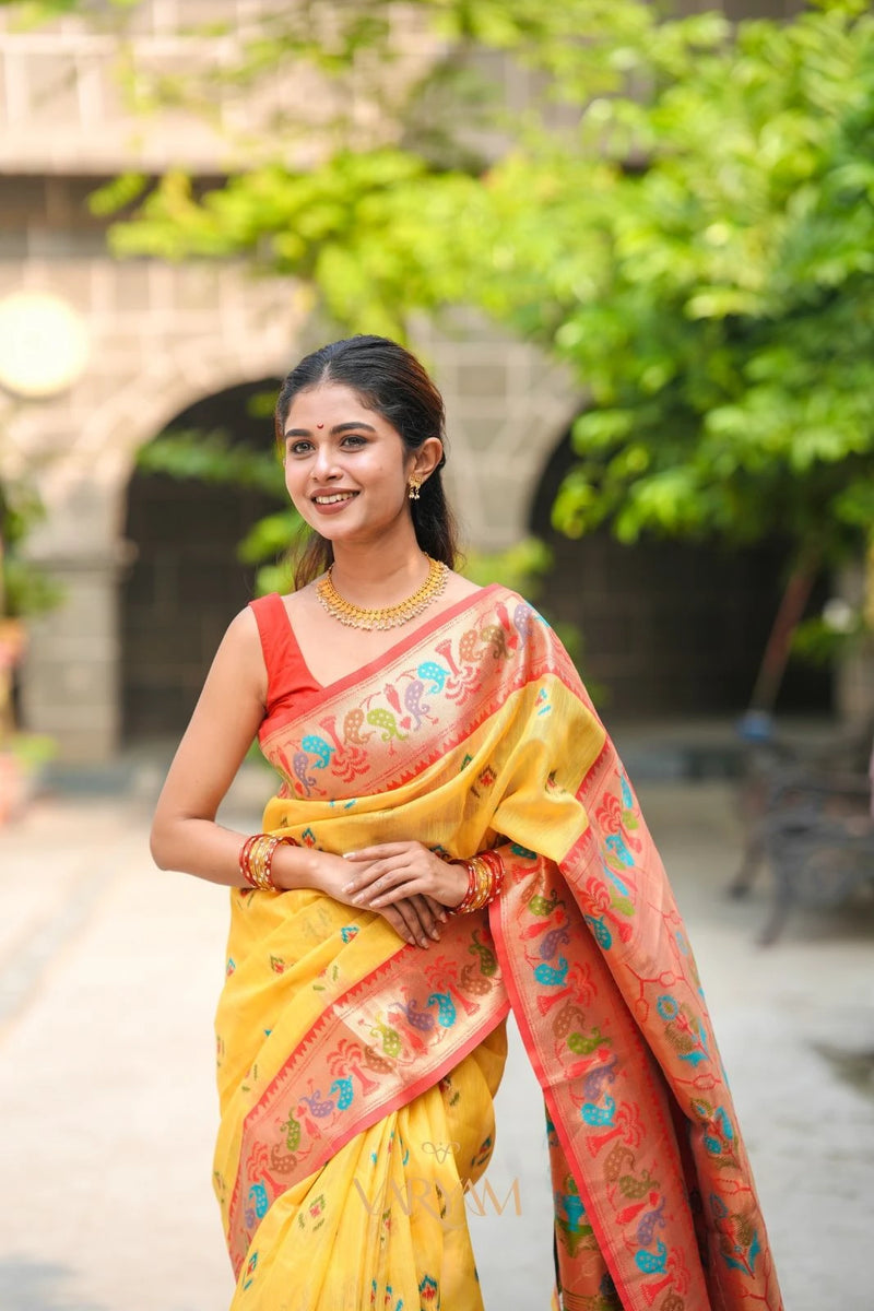 Kalista Linen Yellow Saree