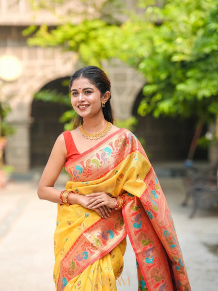 Kalista Linen Yellow Saree