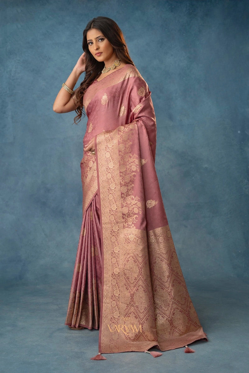 Strawberry Satin Silk Pink Saree