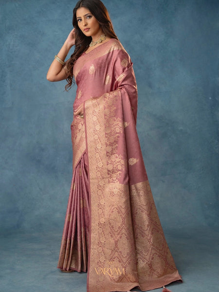 Strawberry Satin Silk Pink Saree
