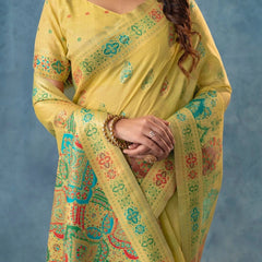 Meenakari Cotton Yellow Saree