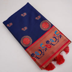 Satrangi Banarsi Dark Blue Soft Silk Zari Saree