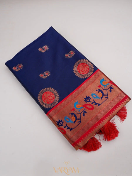 Satrangi Banarsi Dark Blue Soft Silk Zari Saree