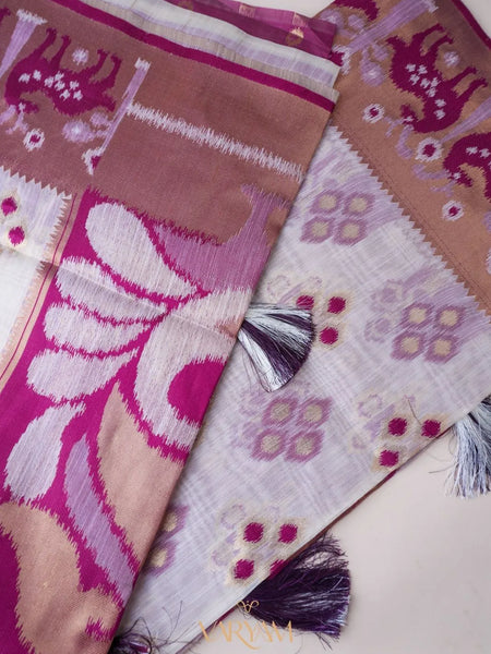 Patola Linen Cream Purple Saree