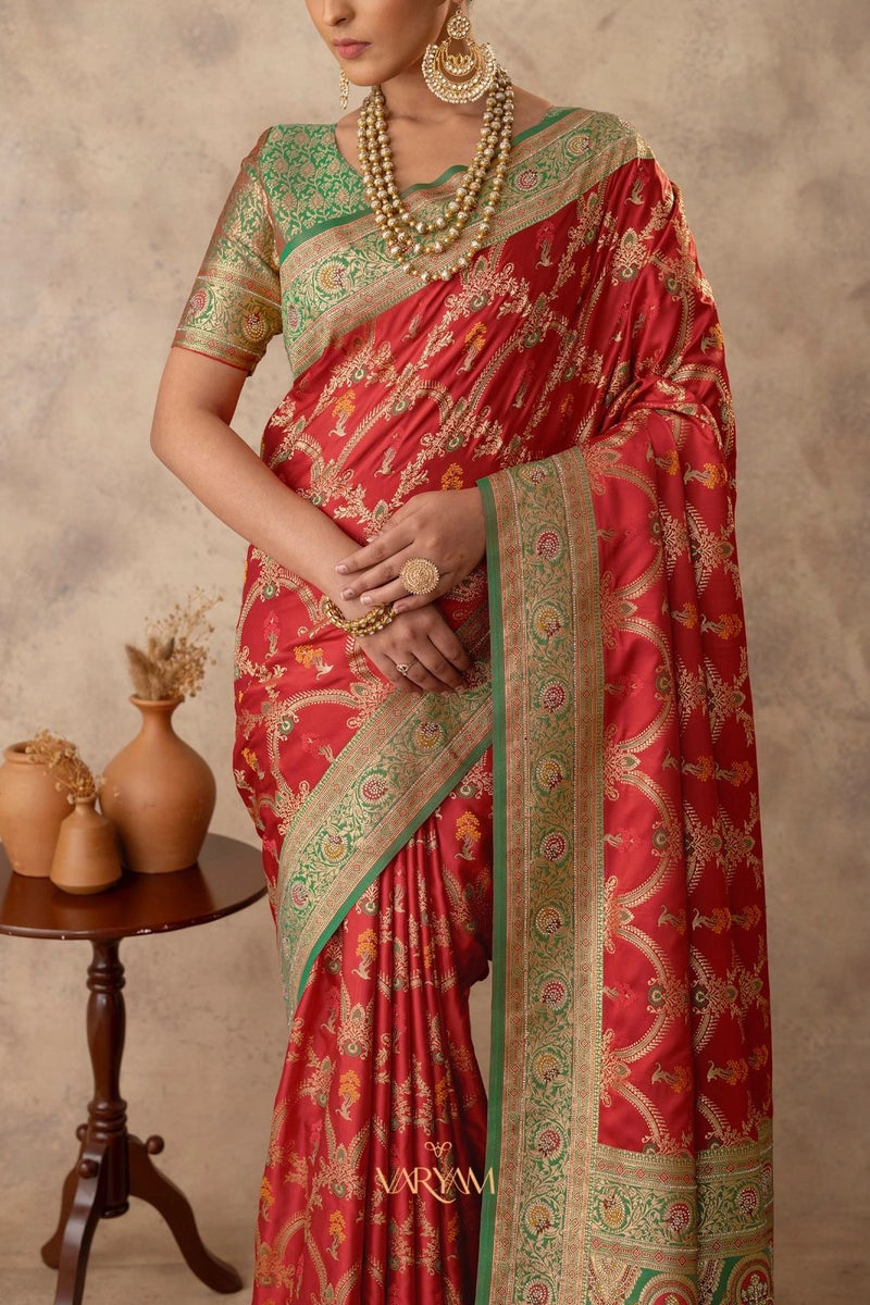 Gadwal Silk Red Saree