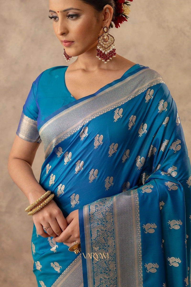 Zari Banarsi Silk Blue Saree