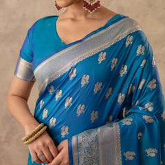 Zari Banarsi Silk Blue Saree