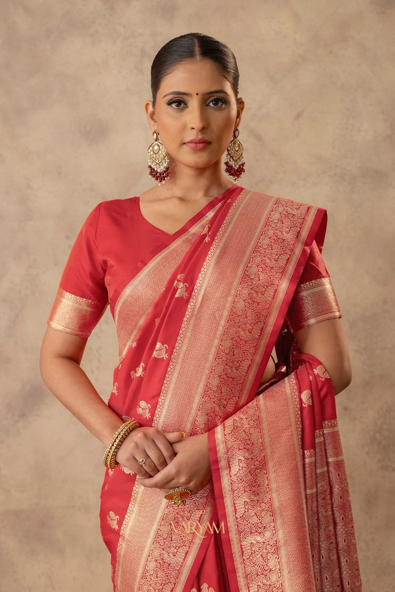 Zari Banarsi Silk Red Saree