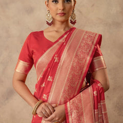 Zari Banarsi Silk Red Saree