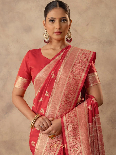 Zari Banarsi Silk Red Saree
