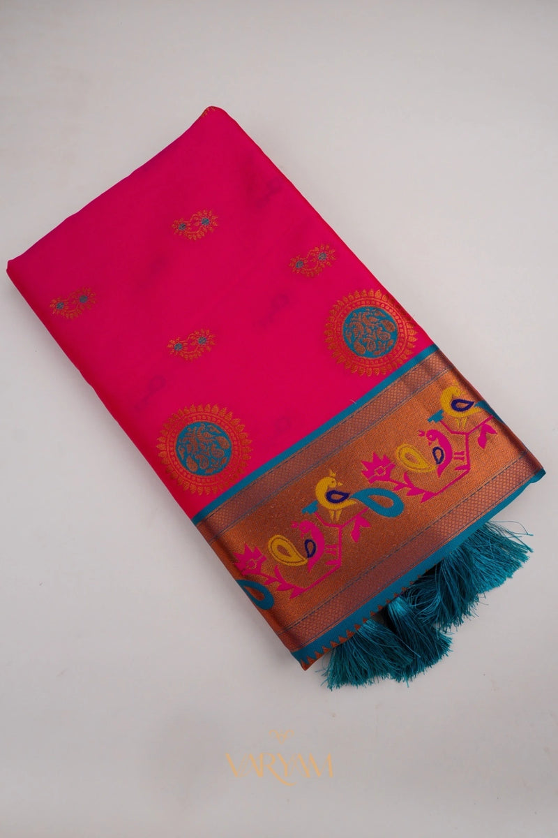 Satrangi Banarsi Pink Soft Silk Zari Saree