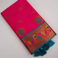 Satrangi Banarsi Pink Soft Silk Zari Saree