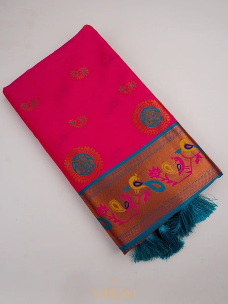 Satrangi Banarsi Pink Soft Silk Zari Saree