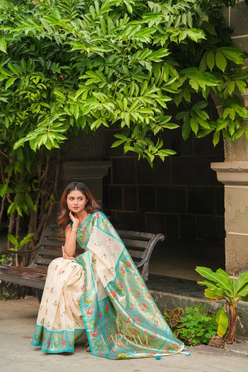 Kalista Linen Cream Saree