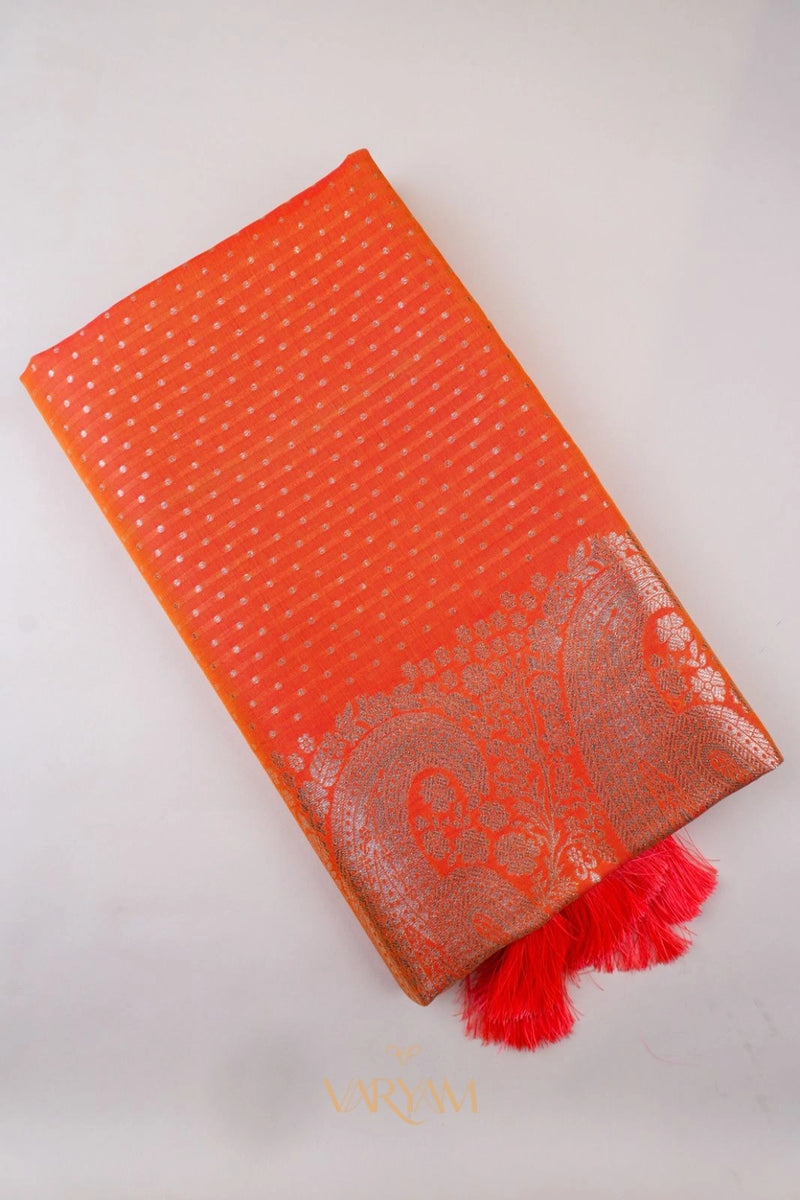 Zari Banarsi Silk Orange Saree