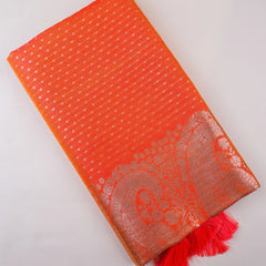 Zari Banarsi Silk Orange Saree
