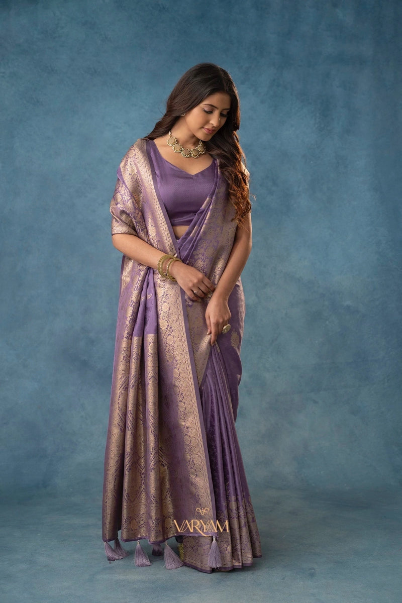 Strawberry Satin Silk Purple Saree