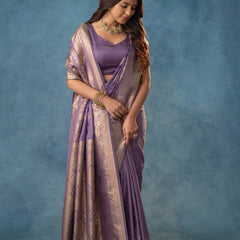 Strawberry Satin Silk Purple Saree