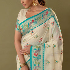 Kalista Linen Cream Saree