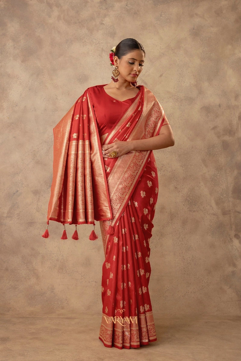 Zari Banarsi Silk Orange Saree
