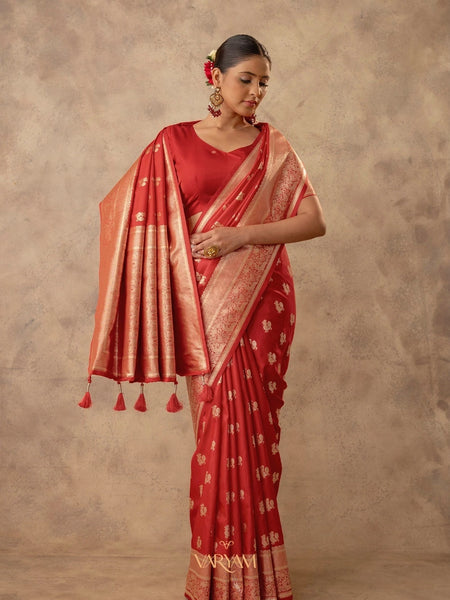 Zari Banarsi Silk Orange Saree