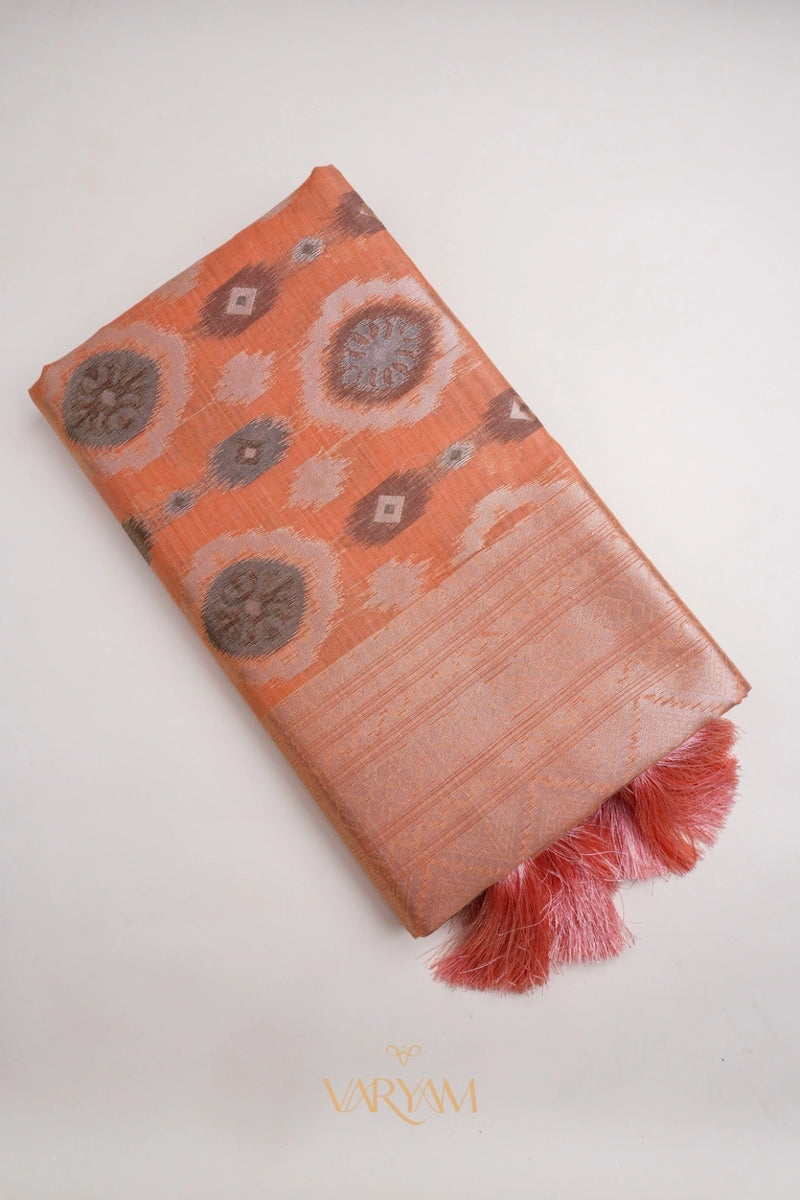 Ikkat Cotton Orange Saree