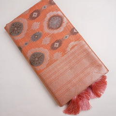Ikkat Cotton Orange Saree