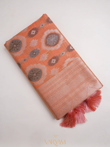 Ikkat Cotton Orange Saree