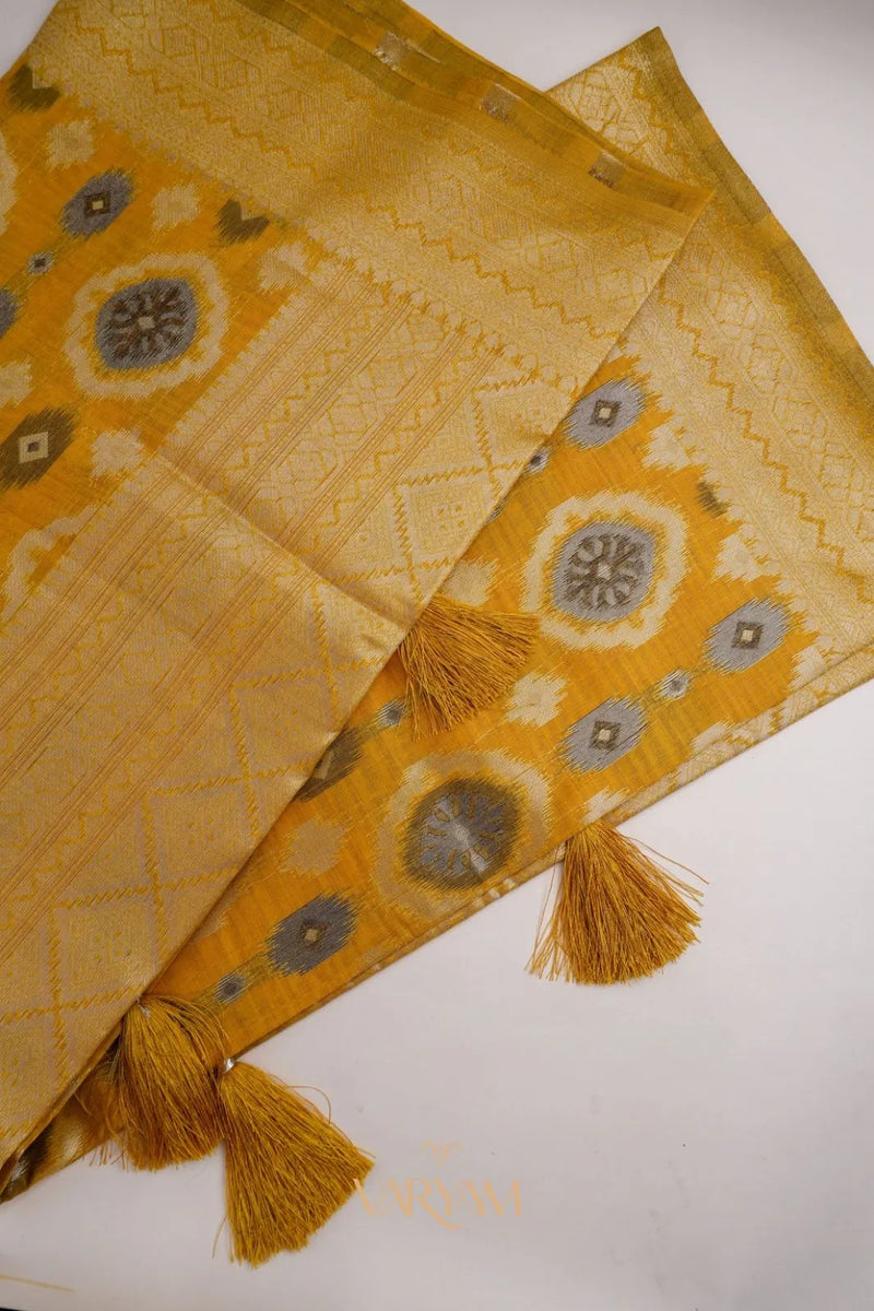 Ikkat Cotton Yellow Saree