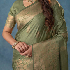 Strawberry Satin Silk Green Saree