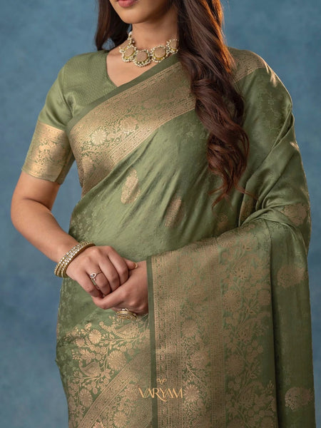 Strawberry Satin Silk Green Saree